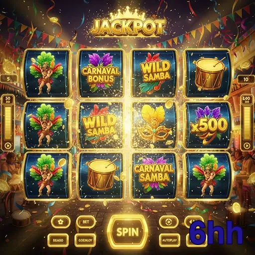 Imagem de uma slot machine no tema Carnaval, apresentada no site 6hh com jackpots emocionantes.